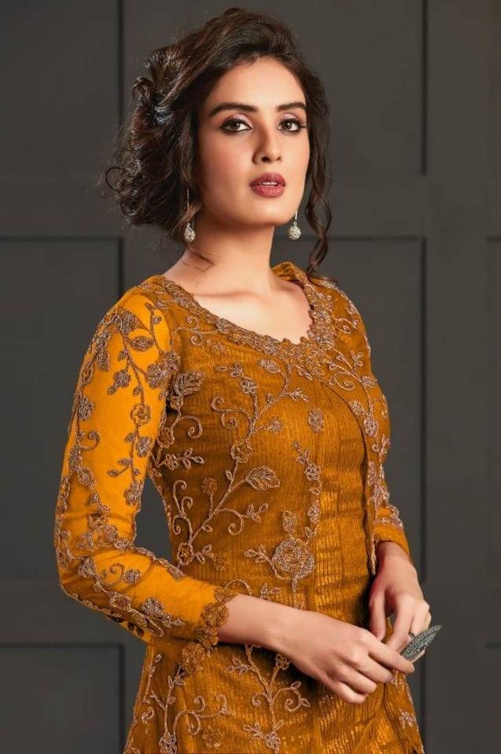 yellow super net jacket abaya style Suit JIYA 3560291