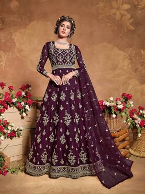 Wine embroidered silk salwar 1