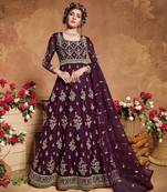 Wine embroidered silk salwar