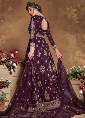 Wine embroidered silk salwar 2