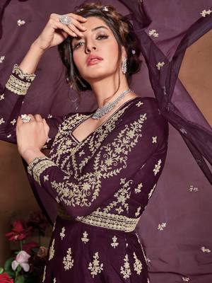 Wine embroidered silk salwar 3