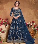 Blue embroidered silk salwar