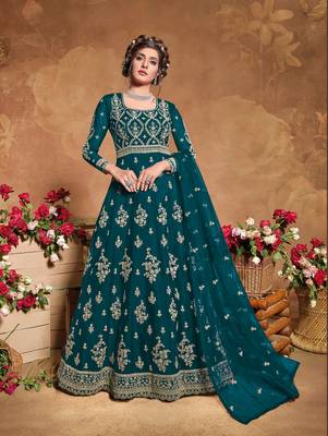 Teal embroidered silk salwar 1