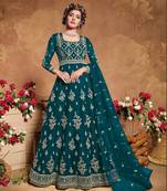 Teal embroidered silk salwar