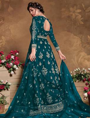 Teal embroidered silk salwar 2