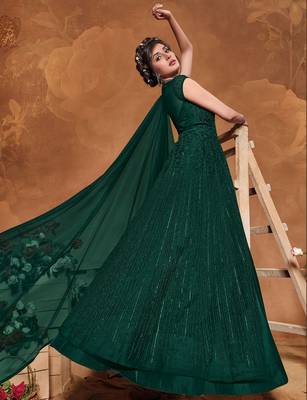 Dark-green embroidered silk salwar 2