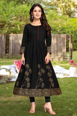 Black printed rayon ethnic-kurtis 1