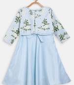 Blue printed faux silk kids Frock
