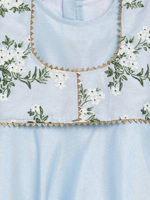 Blue printed faux silk kids Frock 4