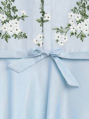 Blue printed faux silk kids Frock 5
