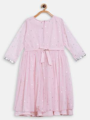 Pink printed crepe kids Frock 1