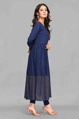 Navy-blue printed rayon ethnic-kurtis 5
