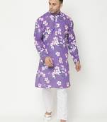 Purple cotton Printed   men kurta