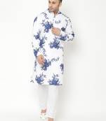 White cotton Printed   men kurta