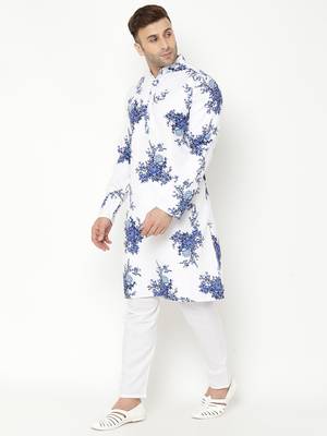 White cotton Printed   men kurta 2