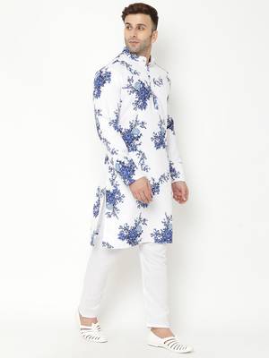 White cotton Printed   men kurta 3