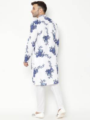 White cotton Printed   men kurta 4