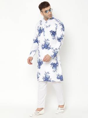 White cotton Printed   men kurta 5