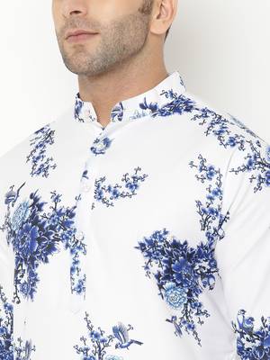 White cotton Printed   men kurta 6