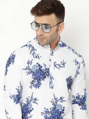 White cotton Printed   men kurta 8