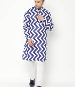 Blue cotton Printed   men kurta