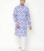 Blue cotton Printed   men kurta