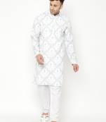 Cream cotton Printed   men kurta