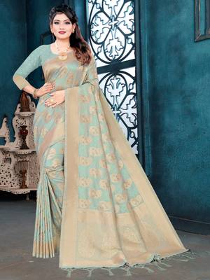 Light green woven silk blend saree with blouse 1