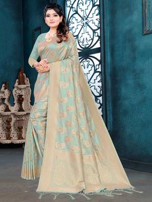 Light green woven silk blend saree with blouse 2