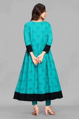 Teal printed rayon ethnic-kurtis 2