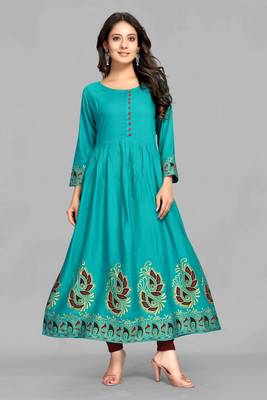 Light-green printed rayon ethnic-kurtis 1