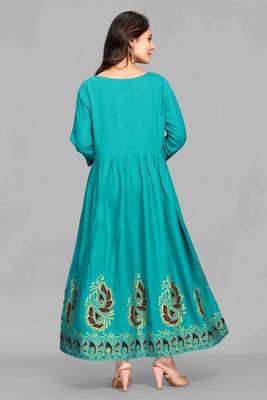 Light-green printed rayon ethnic-kurtis 2