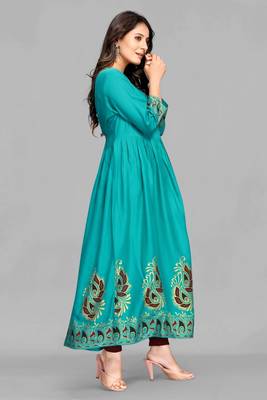 Light-green printed rayon ethnic-kurtis 4