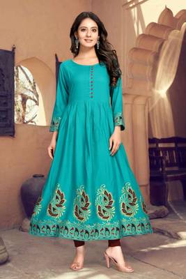 Light-green printed rayon ethnic-kurtis 5