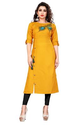Block Print A-line Kurti mustard 1