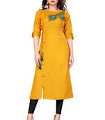 Block Print A-line Kurti mustard