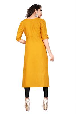 Block Print A-line Kurti mustard 2