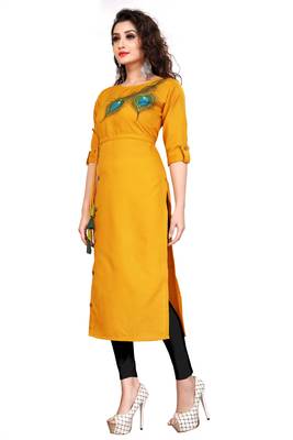 Block Print A-line Kurti mustard 3