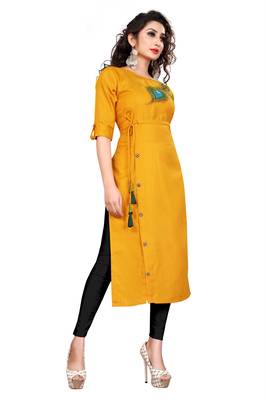 Block Print A-line Kurti mustard 4