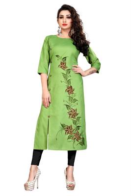 Block Print A-line Kurti Green 1