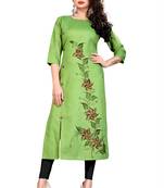 Block Print A-line Kurti Green