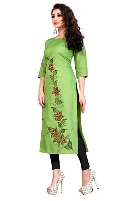 Block Print A-line Kurti Green 3