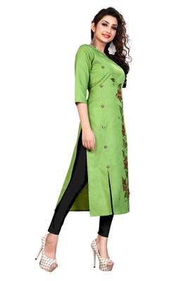Block Print A-line Kurti Green 4