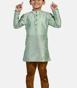 Turquoise plain cotton silk boys-kurta-pyjama