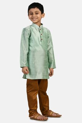 Turquoise plain cotton silk boys-kurta-pyjama 2