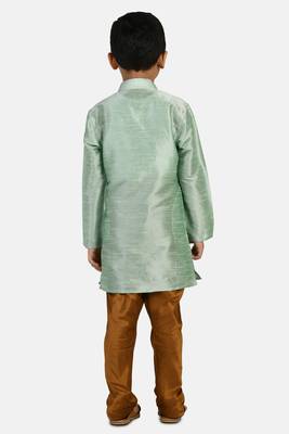 Turquoise plain cotton silk boys-kurta-pyjama 3