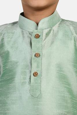 Turquoise plain cotton silk boys-kurta-pyjama 4