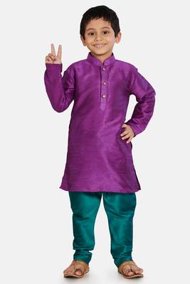 Purple plain cotton silk boys-kurta-pyjama 1