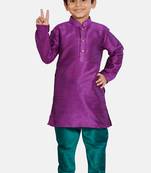 Purple plain cotton silk boys-kurta-pyjama