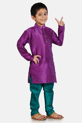 Purple plain cotton silk boys-kurta-pyjama 2